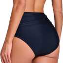 COCOPEAR V-Cross High Waisted Bikini Bottoms Tummy Control Full Coverage Bikini Bottoms for Women (Black, L)