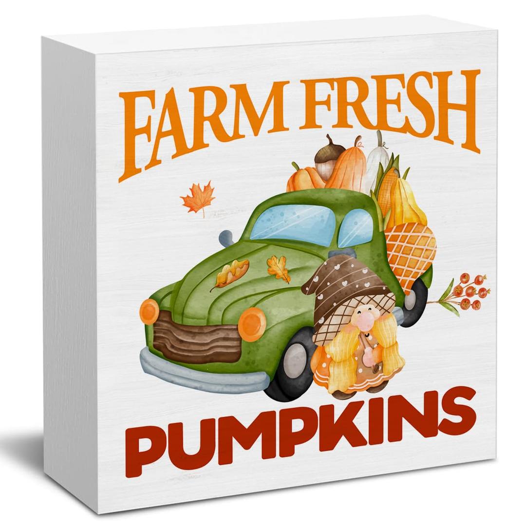 Fall Decor Pumpkins Wood Sign Autumn Harvest Decorations Farmhouse Home Table Desk Decor (5 x 5 Inches) Fall Home Decor  Pumpkin Maple Leaf Decorations Fall Sweet Fall Wooden Decorative Sign Home Decor for Desk Table Shelf 5 x 5 Inches