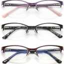 3 Pack Reading Glasses for Women Blue Light Blocking, Metal Oval Half Frame Womens Readers Glass with Spring Hinge, Anti Blue Ray Reduce Eye Strain Glare Headache(1.75x Magnification Strength)