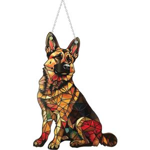 German Shepherd Window Hanging Decor Suncatcher Dog Stain Acrylic Window Ornament Animal Memorial Gifts Handcrafted Sun Catchers Decor for Indoor Outdoor Garden (German Shepherds)
