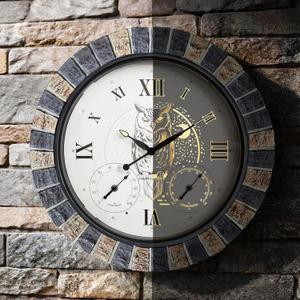 18 Inch Outdoor Clocks Waterproof with Thermometer Hygrometer, Illuminated Smart Night Light Large Patio Outdoor Wall Clock, Silent Battery Operated Outdoor Clock for Garden Pool Porch