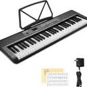61 Keys Compact Keyboard Piano, Multi-Function Electronic Piano with 255 Sounds, 255 Rhythms, 24 Demos, Includes Sheet Music Stand, Note Stickers & Power Supply, Gift for Beginners, Black