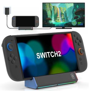 TV Dock Station for Nintendo Switch 2,Portable Charging Stand with 4K HDMI/ 2*USB Port/Type C Port/RGB Led Light -Switch 2 TV Docking Station Only