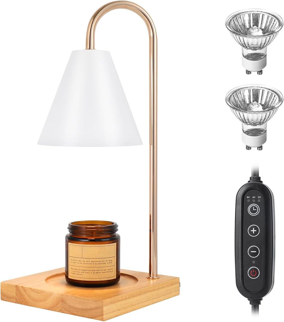 Candle Warmer Lamp for Jar Candles, White Candle Warmer Lamp with Timer 2H/4H/8H Nightstand Lamp for Bedroom (2 Wax Warmer Bulbs)