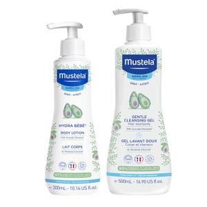 Mustela Baby Bath Time Gift Set - Baby Skin Care Essentials with Natural Avocado - Contains Hydra Bebe Body Lotion 10.14 fl. oz. & Gentle Cleansing Gel 16.9 fl. oz. - 2 Items Set