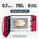 Nostalgia Modern Retro Compact Countertop Microwave Oven - 0.7 Cu. Ft. - 700-Watts with LED Digital Display - Child Lock - Easy Clean Interior - Red