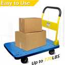 MaxWorks 50888 PP Foldable Heavy Duty Platform Truck Push Dolly 770-lbs Capacity Blue Platform with Yellow Handle - Ideal for Home Garden Office Workshop Warehouse and Moving