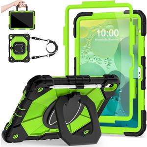 Auizotl Case for iPad (A16) 11th Generation 11 Inch (2025) / iPad 10th Generation 10.9 Inch (2022) with Rotating Stand Screen Protector, Heavy Duty Shockproof Cover for i Pad 10th Gen Case, Black Green