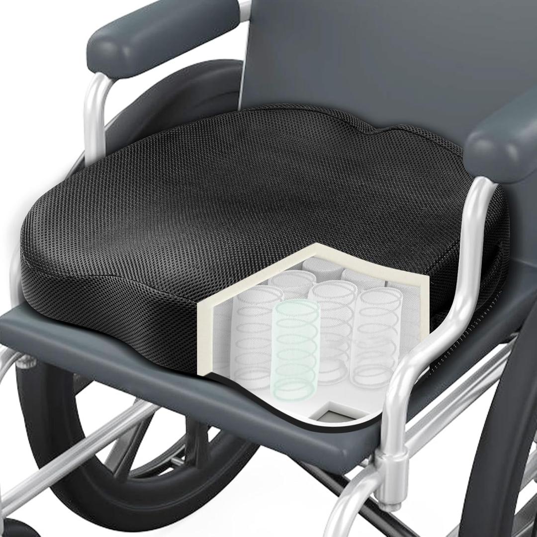 Aulase Wheelchair Seat Cushion - High Density Memory Foam and Inner Springs Comfort Support Without Flatten - Mobility Scooter Accessories - Large Chair Pad Pain Relief for Adults & Seniors