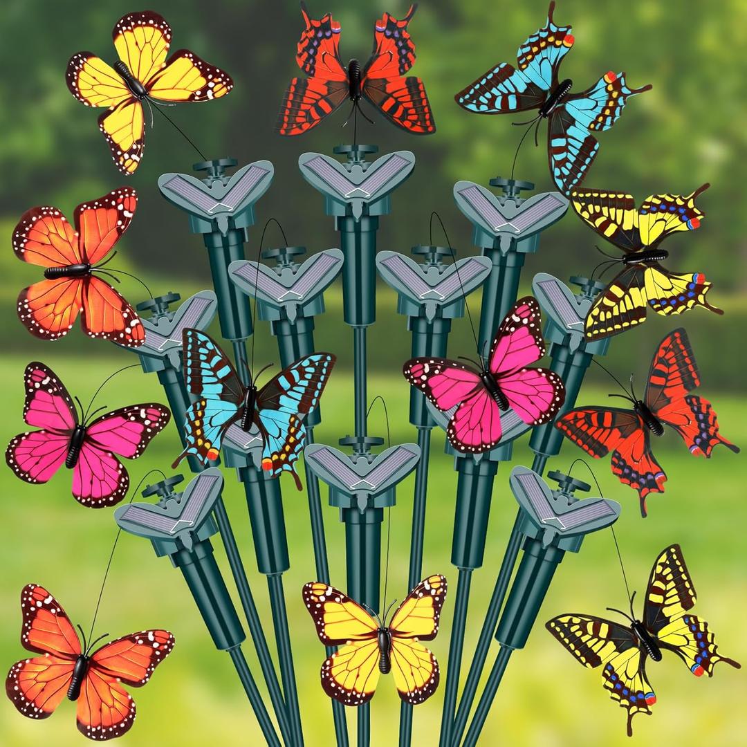 12 Pcs Solar Flying Butterflies Moving Fluttering Butterflies Waterproof Garden Stakes Decorations for Home Yard Pathway Garden Landscape Outdoor Indoor Centerpieces Decorations