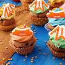 48 Pcs Orange Cartoon English Accessories Cupcake Ring Cartoon Birthday Decorations Orange English Cake Topper Ring Cupcake Topper for Birthday Baby Shower Party Decorations