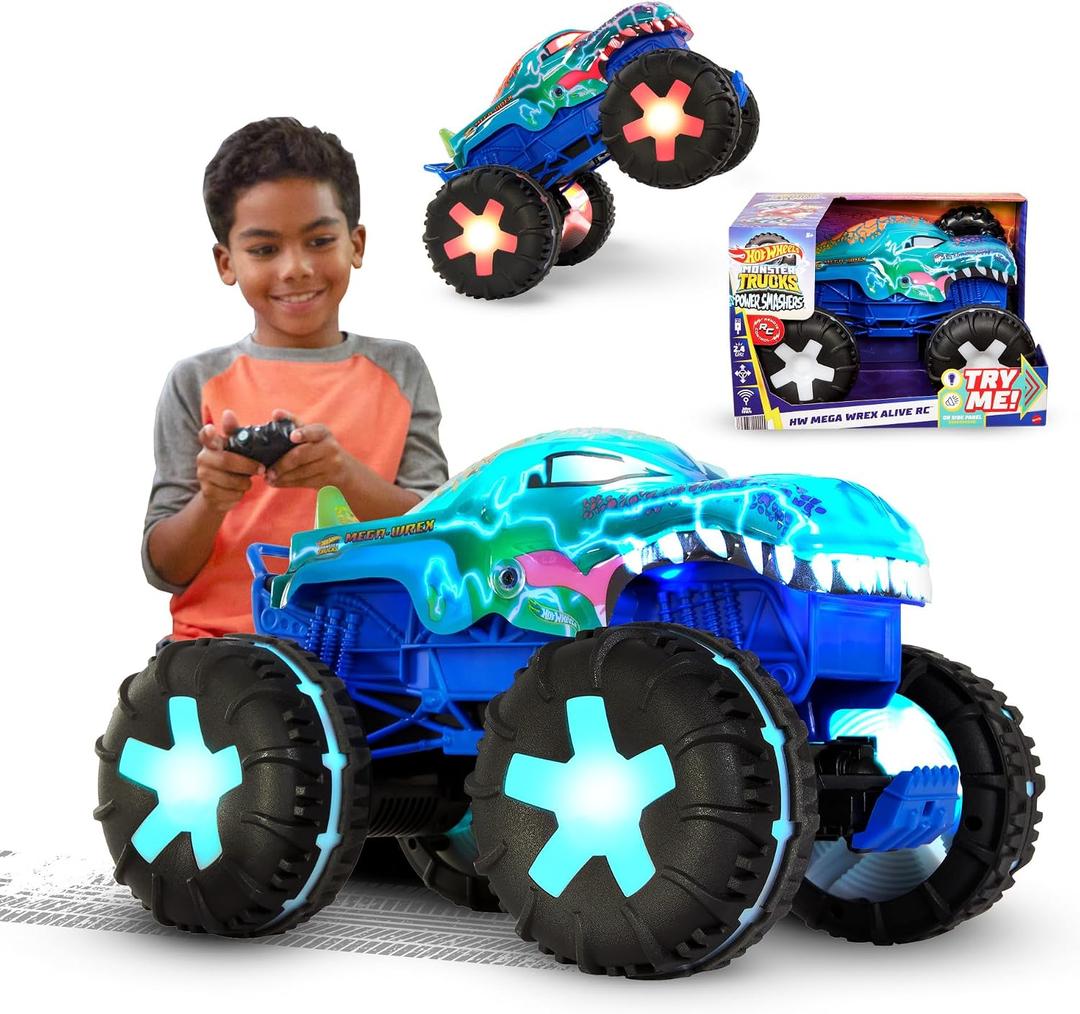 Hot Wheels Monster Trucks 1:15 Scale Mega-Wrex Alive Battery-Powered RC Vehicle with Lights & Sounds, 20 cm x 33 cm x 23 cm