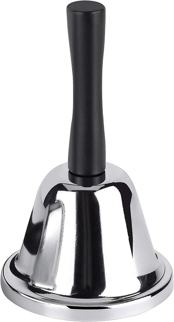 MROCO Loud Hand Bell, Silver Steel Hand Bells for Adults, Dinner Bells for Inside Classroom Bell, for Food Line, Alarm, Jingles, Ringing (1 Count)