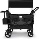 VOOI Stroller Wagon 4 Seater, Wagon for Kids, Collapsible W4 Stroller with Seats with 5-Point Harnesses, Easy Access Zipper Door, and Removable Sun Canopy (Black, W4-Large)