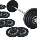 Fitvids Cast Iron Standard Weight Plates Including 5FT Standard Barbell with Star Locks, 95-Pound Set (85 Pounds Plates + 10 Pounds Barbell), Multiple Styles