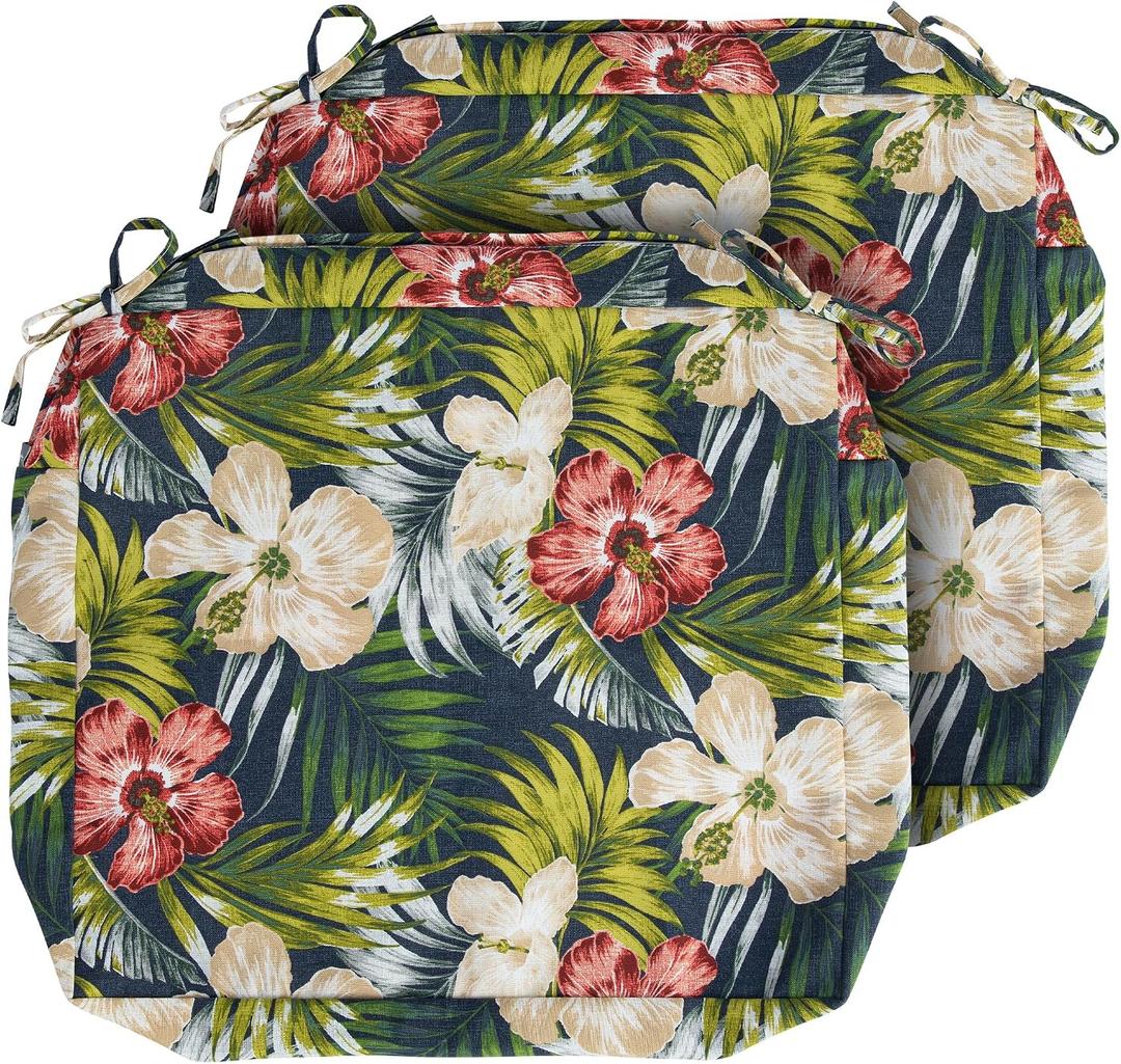 Magpie Fabrics Outdoor Cushion Cover Replacement 2 Pack, NO Insert! Water Repellent Slipcover with Ties Decor for Patio Garden Chair Sofa Bench Wicker(Midnight Floral, 22x20x4 Inch)