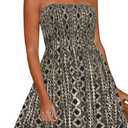 CHICGAL Summer Dresses for Women Beach Cover Ups Strapless Boho Floral Print Sundress (Large, Geometric Pattern)