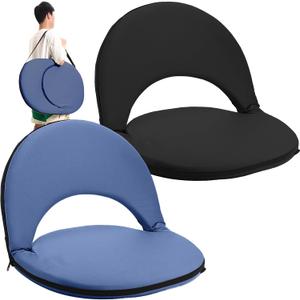 Cinnvoice 2 Pcs Stadium Seats Floor Chairs Reclining Bleacher Seat with Shoulder Strap Portable Recreation Recliner Beach Folding Waterproof Cushion Chair for Sports