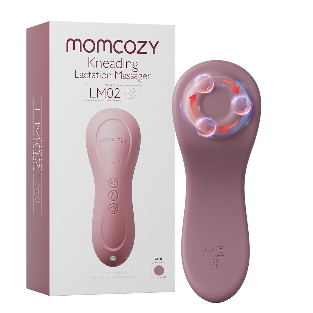 Momcozy Rolling Lactation Massager with Heat, 3-in-1 Real-Like Massage for Relieve Clogged Ducts, Breast Massager Warming for Breastfeeding, Improve Milk Flow, Dusty Rose (Red)