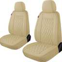 CAROMOP Faux Leather Car Seat Covers 2 Front Set,Luxury and Comfortable Seat Covers for Cars, Airbag Compatible Car Interior Covers, Universal Fit for Suvs,Vans,Trucks(Beige)