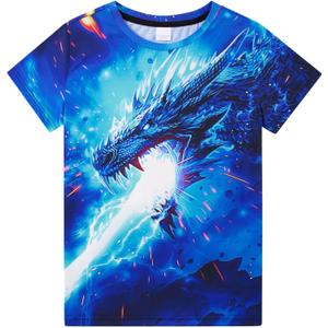 Funnycokid Boys Girls Shirts Graphic T-Shirt Neon Clothes Kids Novelty Youth Short Sleeve Animal Print Tees 4-16 Years (Blue)