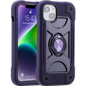 MARKILL Compatible with iPhone 14 Plus Case 6.7 Inch with Rotate Ring Stand, Military Grade Drop Protection Full Body Rugged Heavy Duty Protective Cover for iPhone 14 Plus. (Deep Purple)