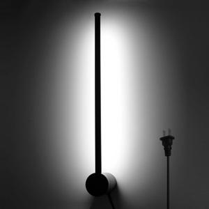 Kawell 19.7 Inch Rotatable LED Wall Sconce 12W Plug in Wall Light Bar with Switch Modern Black Linear Lamp for Bedroom Living Room Office, Cold White