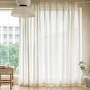 MAIHER Extra Wide 100 W x 108 L Inch Pinch Pleated Drapes, Faux Linen Pinch Pleat Curtains Light Filtering Semi Sheer Curtains with Hooks for Patio Door Bedroom, Natural Linen, 1 Panel