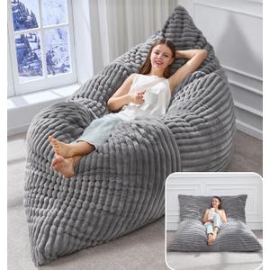 Hobestluk 3 in 1 Bean Bag Chair Giant Bean Bag Chairs Convertible Bean Bag Floor Cushion with Machine Washable Cover, Beanbag Chairs for Adult (Grey)