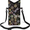 Neoprene Small Crossbody Bag with Adjustable Strap Water-Resistant Portable Cellphone Pouch for Travel, Outings (Boho Flower Dragonfly Black)