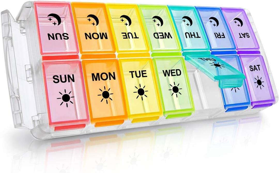 Pill Organizer 2 Times a Day, Fullicon Quick Fill Large Weekly AM PM Pill Box, Medicine Organizer 7 Day, Daily Pill Cases - Rainbow (Medium, Multi-colored)