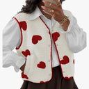 Womens Vests Outerwear Sherpa Fleece Jacket Fall Winter Heart Jacker Vest with Pocket S