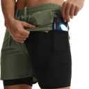 ATTBEA Men's 2 in 1 Running Shorts with Liner 5" Quick Dry Workout Gym Sports Shorts with Pockets (Green, XXL)