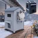 Weatherproof Outdoor Cat House with Insulated Liner for Feral Multi Cats, 2 Storey Insulated Elevated Cat Shelter with Escape Door, Easy Assemble, Expansive Interior, Grey 34" D x 21" W x 21.5" H