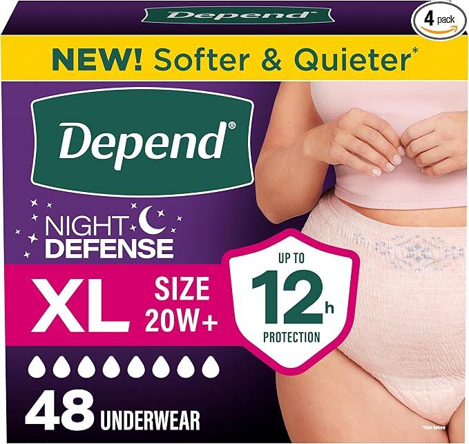 Depend Night Defense Adult Diapers for Women, XL, 48 Count