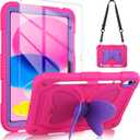 VOFUOE for iPad 10th Generation Case for Kids Girls 2022 10.9 for iPad A16 Case 11th Generation 2025 with Screen Protector Shoulder Strap Butterfly Wings Stand Pencil Holder Rugged Cover-Rose Red