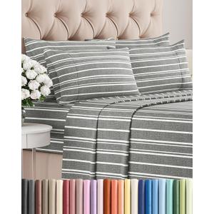 Cal King 6 Piece Sheet Set - Comfy, Breathable & Cooling - Soft Hotel Luxury Bedding for Women, Men, Kids, Teens & Children - 1 Flat & 1 Fitted Sheet & 4 Pillowcases w/ Deep Pockets - Grey Stripes 3