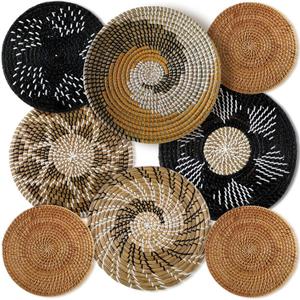 Xuhal 8 Pcs Boho Wall Basket Decor Decorative Bulrush Woven Basket Wall Decor Rustic Farmhouse Hanging Baskets for Kitchen Rustic Home Summer Decorations(Vintage)