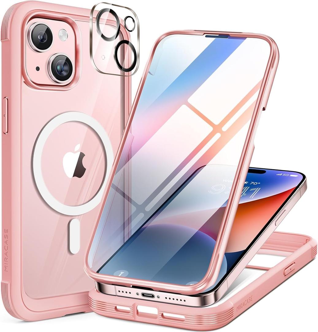 Miracase for iPhone 16 Pro Max Case with 360 Magnetic Ring Stand [Compatible with Magsafe] Full-Body Drop Proof Bumper Phone Case with Built-in 9H Tempered Glass Screen Protector, Pink Purple