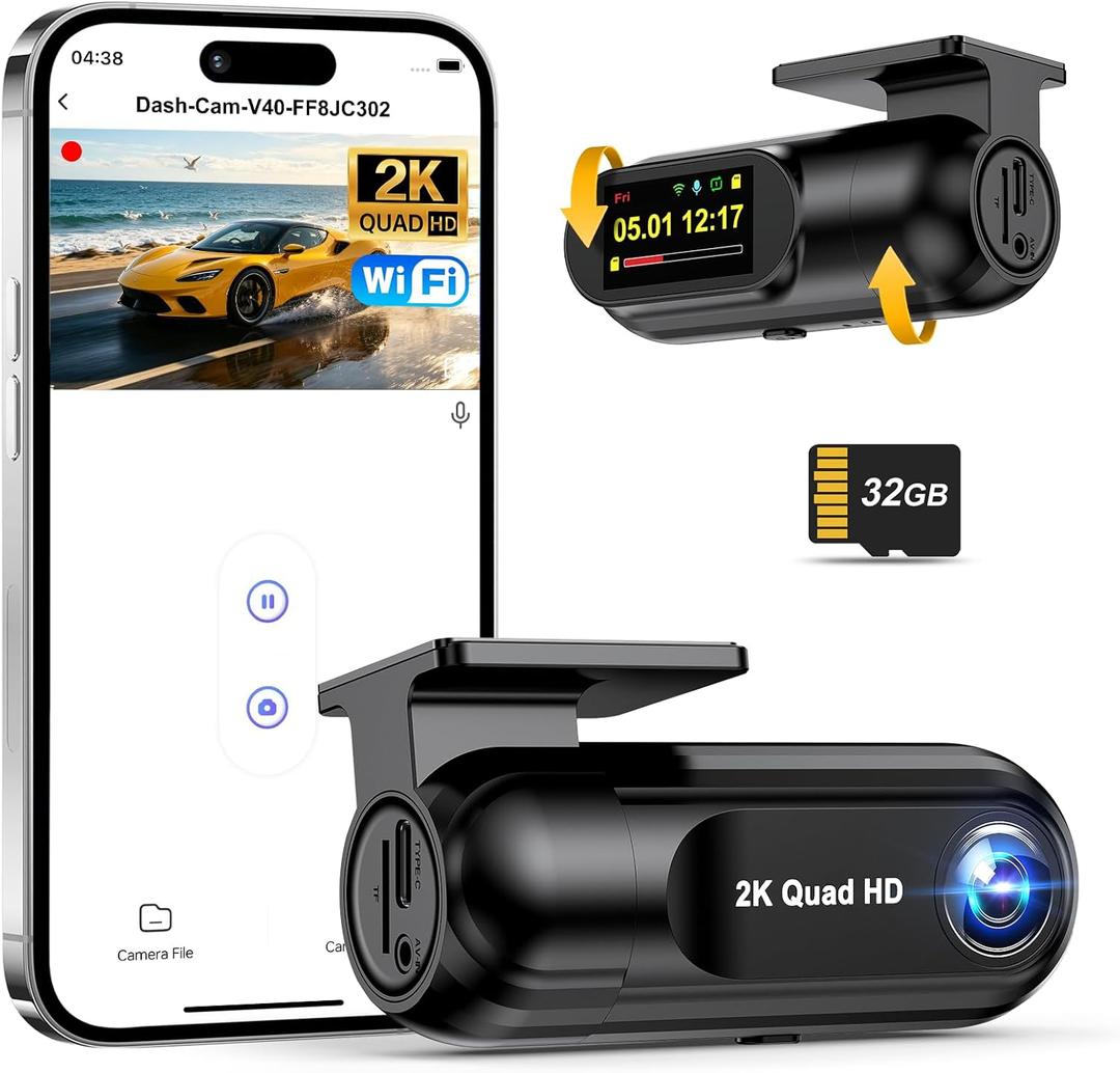 PENEMAY Dash Cam 2K Car Camera, Mini WiFi Dashcam with 32GB SD Card Dash Cam Front, Enhanced Night Vision Dashcams for Car, App Controlled Dash Camera with 24H Parking Mode, G-Sensor, Loop Recording