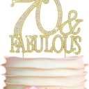 70 Cake Topper - Premium Gold Metal - 70 and Fabulous - 70th Birthday Party Sparkly Rhinestone Decoration Makes a Great Centerpiece - Now Protected in a Box
