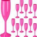 Maxcheck 12 Pcs Champagne Flutes Bulk Acrylic Toasting Drinking Flute Goblet Champagne Cups, 6 oz Plastic Wine Glasses for Wedding Bachelorette Bridal Shower Anniversary Birthday Party (Hot Pink)