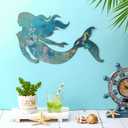 Demissle Metal Mermaid Wall Art Mermaid Hanging Art Sculptures Ocean Themed Wall Decorations Indoor Outdoor for Bathroom Kitchen Garden Pool Patio 15 x 9.7 Inches(Classic Style)