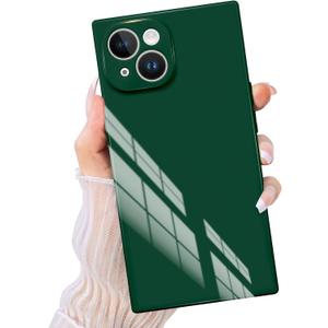 Compatible with iPhone 15 Case Rectangle for Women Men, Soft TPU Shockproof Full Lens Protection, Works with Magnetic Wireless Charging Cover Phone Case for iPhone 15 Green