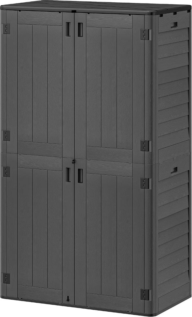 YITAHOME 60 cu ft Tall Outdoor Storage Shed w/o Shelf, Resin Vertical Outdoor Storage Shed, Large Waterproof Storage Cabinet for Garage, Poolside, and Garden (Dark Gray + Black)