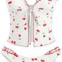 ZAFUL Tankini Swimsuits for Women Smocked Ruffles Tie Front Bowknot Textured High Cut Tanga Tankini Set, Large