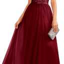 BeryLove Sequin Dress for Woman Vintage A Line Wedding Formal Swing Mesh Dress Sleeveless Cocktail Maxi Gowns (Red, XXL)
