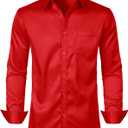 JEMITOP Men's Stretch Slim Fit Dress Shirts Formal Wedding Prom Business Long Sleeve Button Down Shirt with Pocket, Large