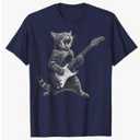 Funny Cat Playing Guitar Rock and Roll Gifts Men Women Kid T-Shirt Size M