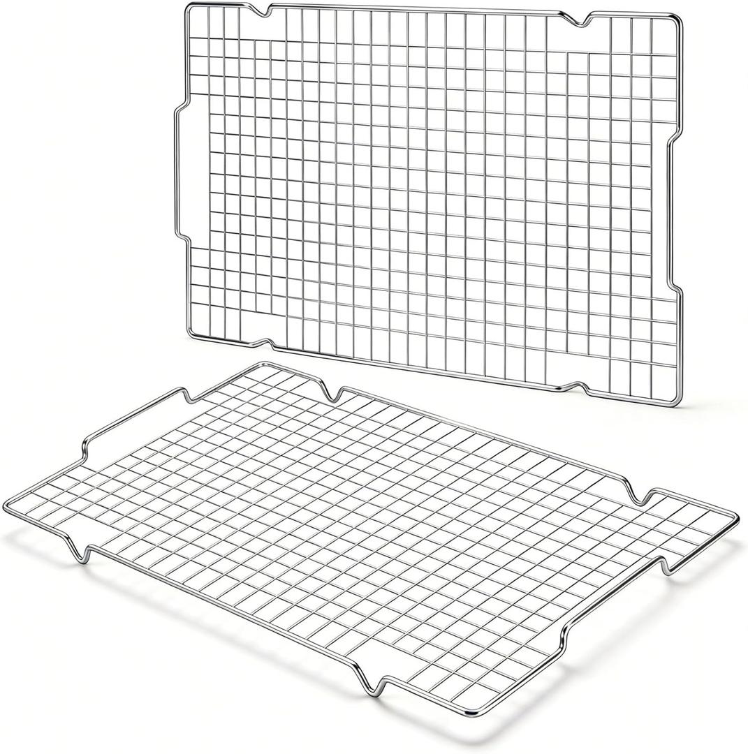 HULISEN 304 Stainless Steel Cooling Rack 2 Pack - 16" x 10" Baking Rack with Handle fits Half Sheet Pan, Wire Cookie Cooling Racks for Baking, Roasting, Grilling, Drying, Oven Safe, Dishwasher Safe